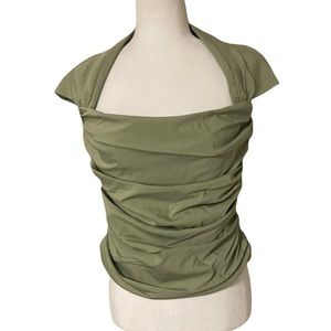 Soraya Sage Green Ruched Formal Cap Sleeve Party Top NWT
